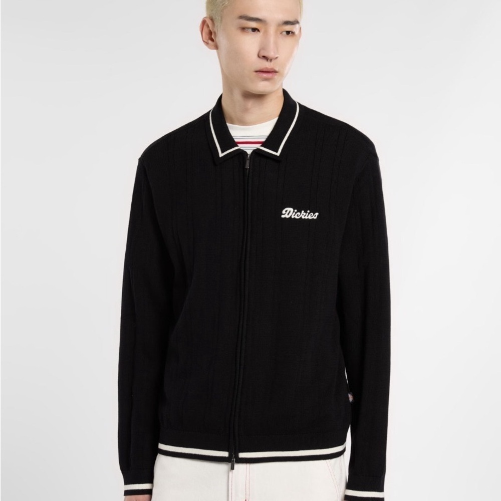 Dickies Men's Black White Details Lewistown Cardigan Zip Up Sweater Size XL